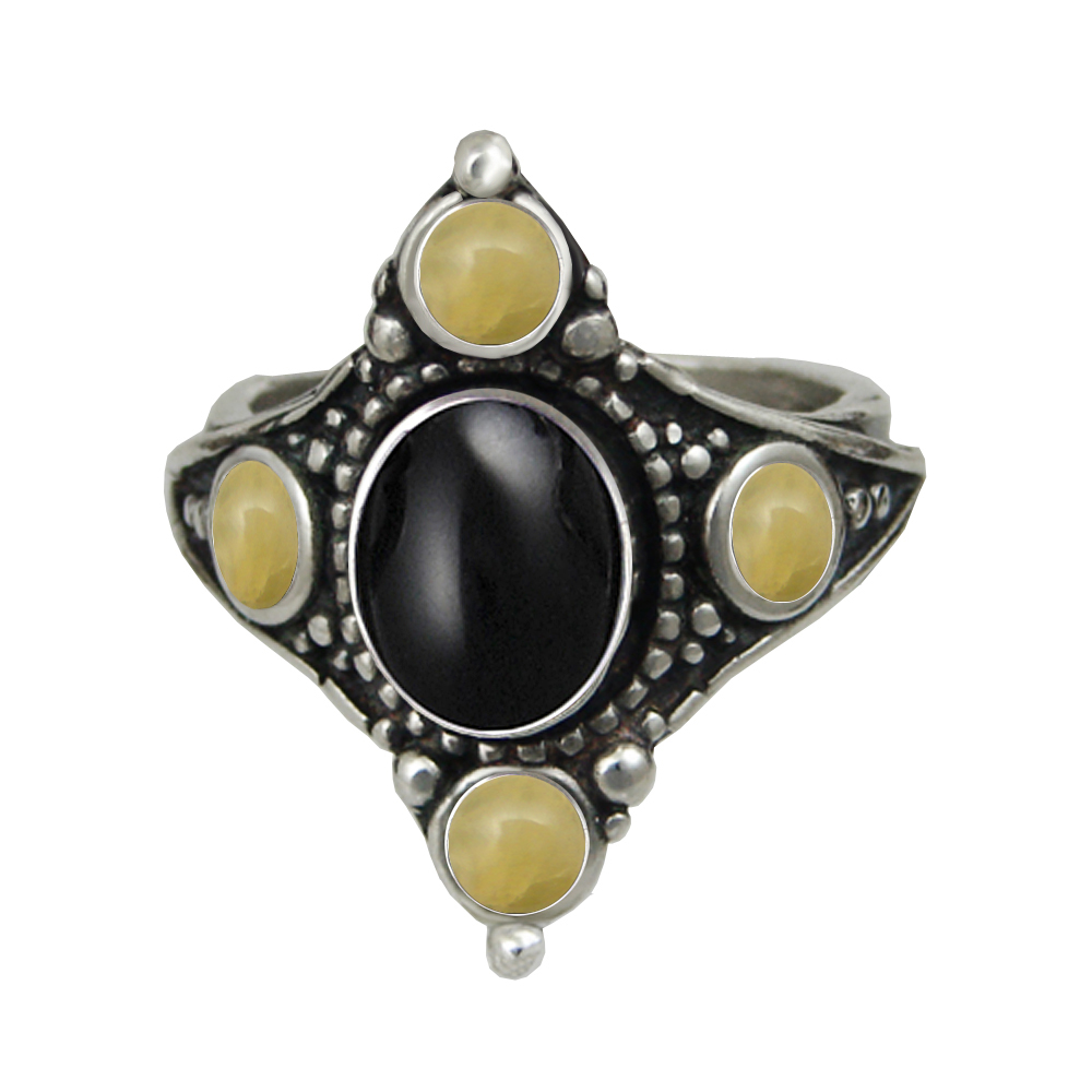 Sterling Silver Renaissance Queen's Ring With Black Onyx Size 9